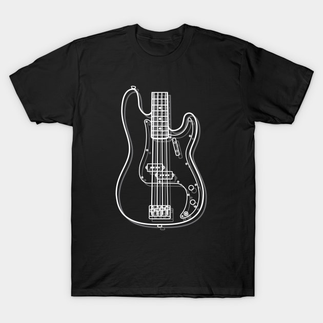 P-Style Bass Guitar Body Outline Dark Theme T-Shirt by nightsworthy